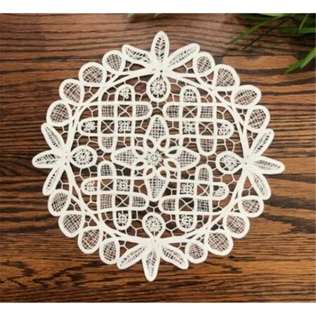 Peking Handicraft 14 in. Battenburg Machine Embroidered Crochet Doily 06373MW14